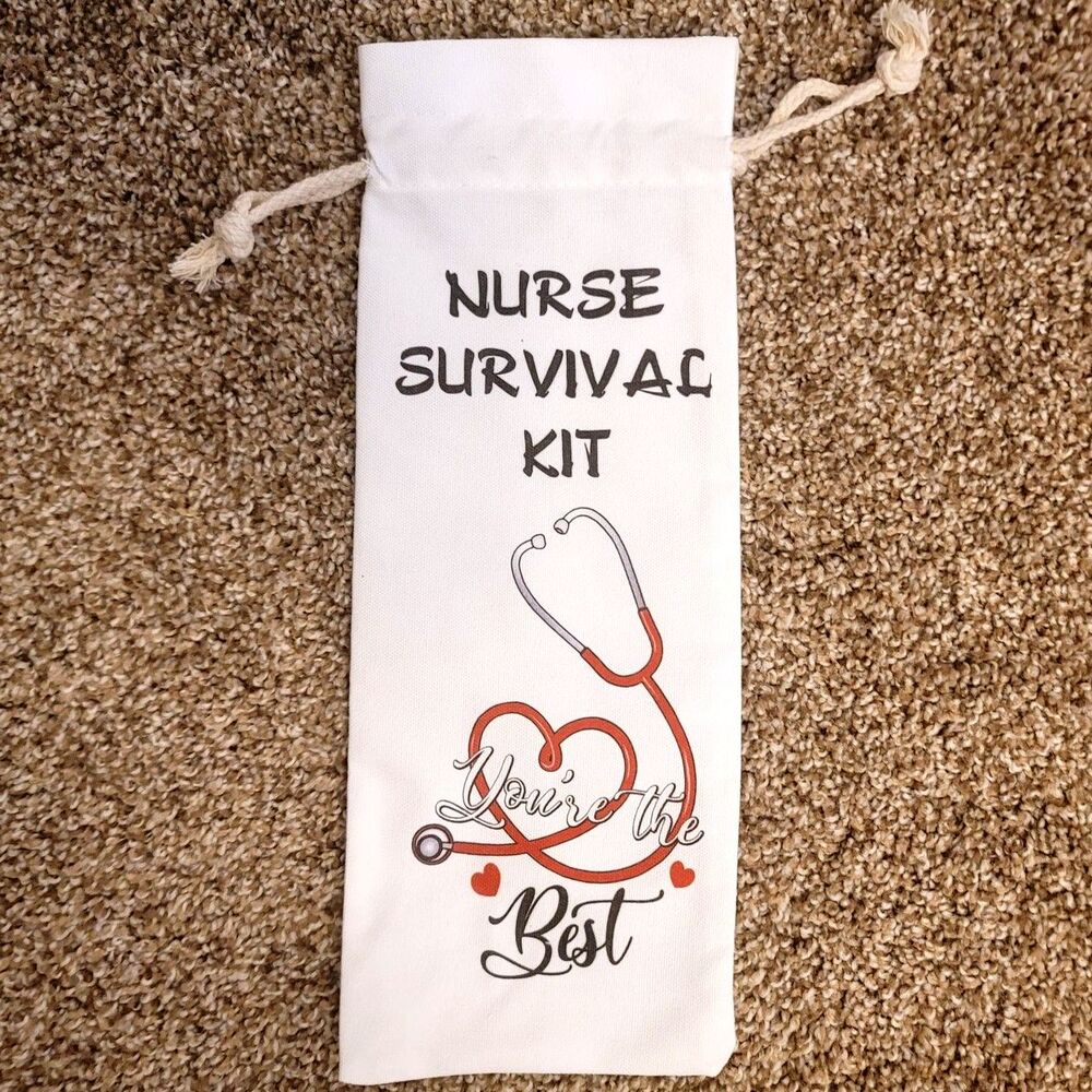 Nurse Survival Kit Canvas Wine Drawstring Gift Bag - Picture 3 of 3